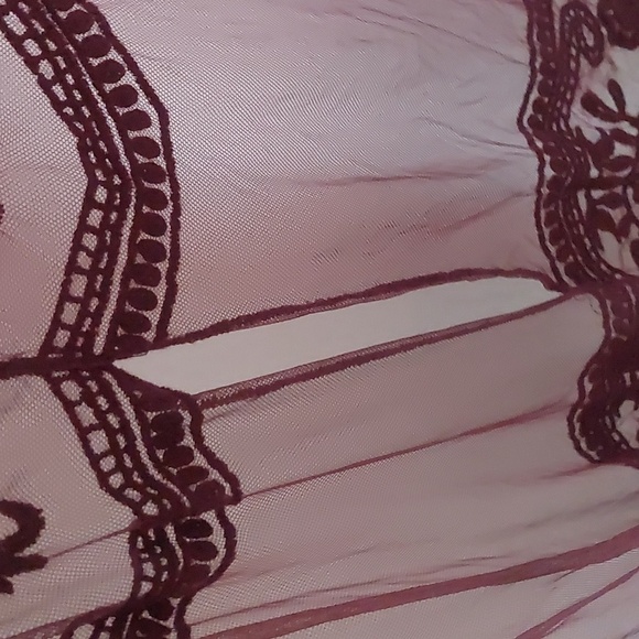 Embroidered Crochet Burgundy Open Front Duster Kimono L Indie Boho Festival - Picture 12 of 12